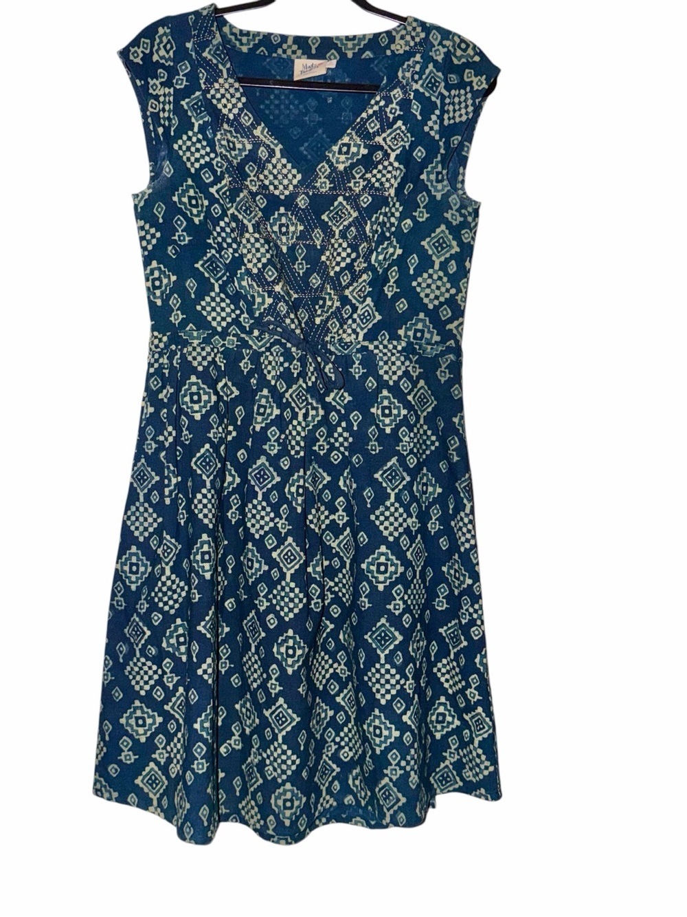 Mata Traders Blue Printed Fit-and-Flare Dress Size Small